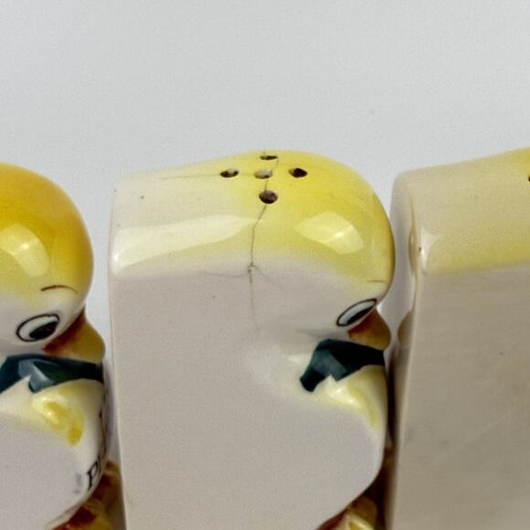 VTG Duck Spice Shaker Set Japan w/Wooden Spice Rack Salt Pepper Yellow Birds - Picture 13 of 16